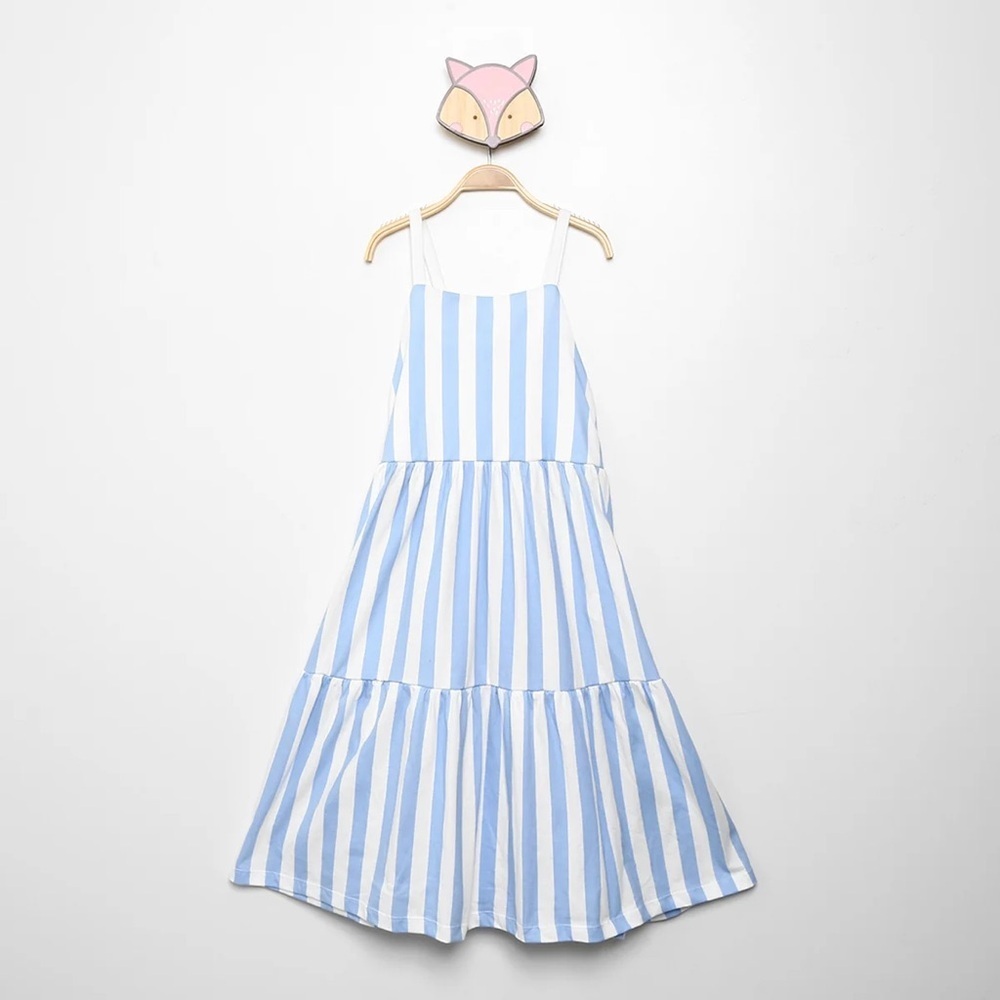 Zara Blue and White Striped Kids Dress cotton 9